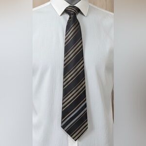 Adriano Jacometti Italy Silk Tie Men's Dark Earth Tone Stripe Retro Business